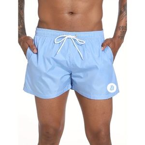 BNWT Men's Isabelle LaRue Light Sky Blue Bitcoin Swim Shorts